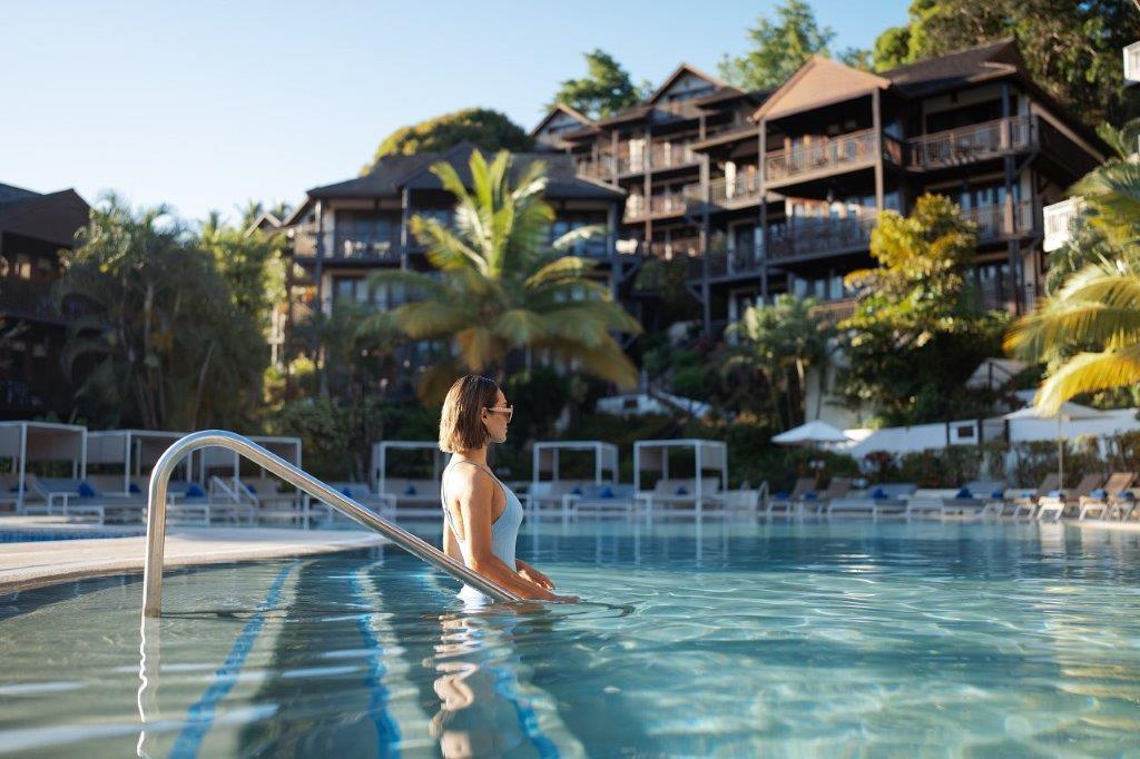 Zoetry Marigot Bay main infinity pool and yachts