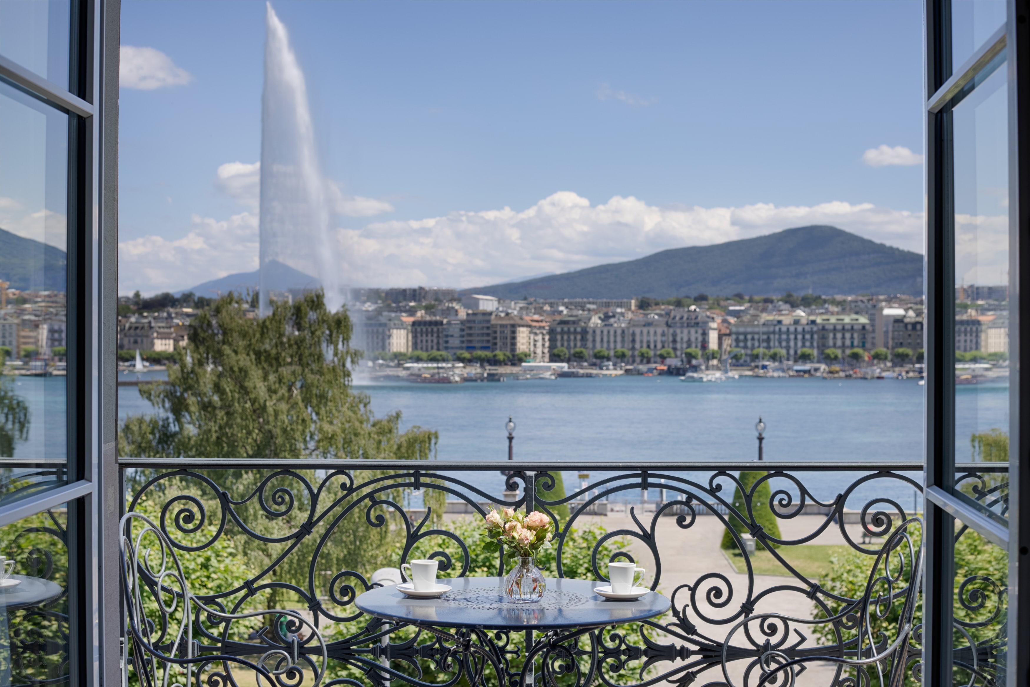 Private Balcony Framing Lake Geneva and the Jet d'Eau