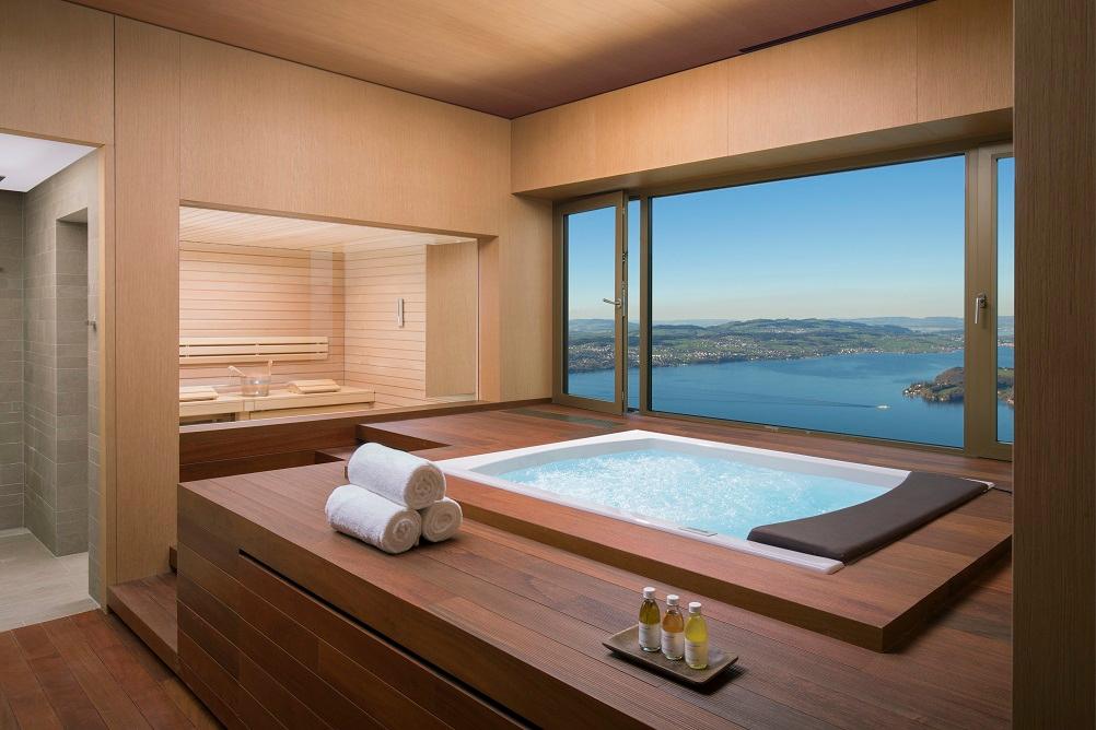 Alpine Spa Private Suite Panoramic Sauna Framing Alps