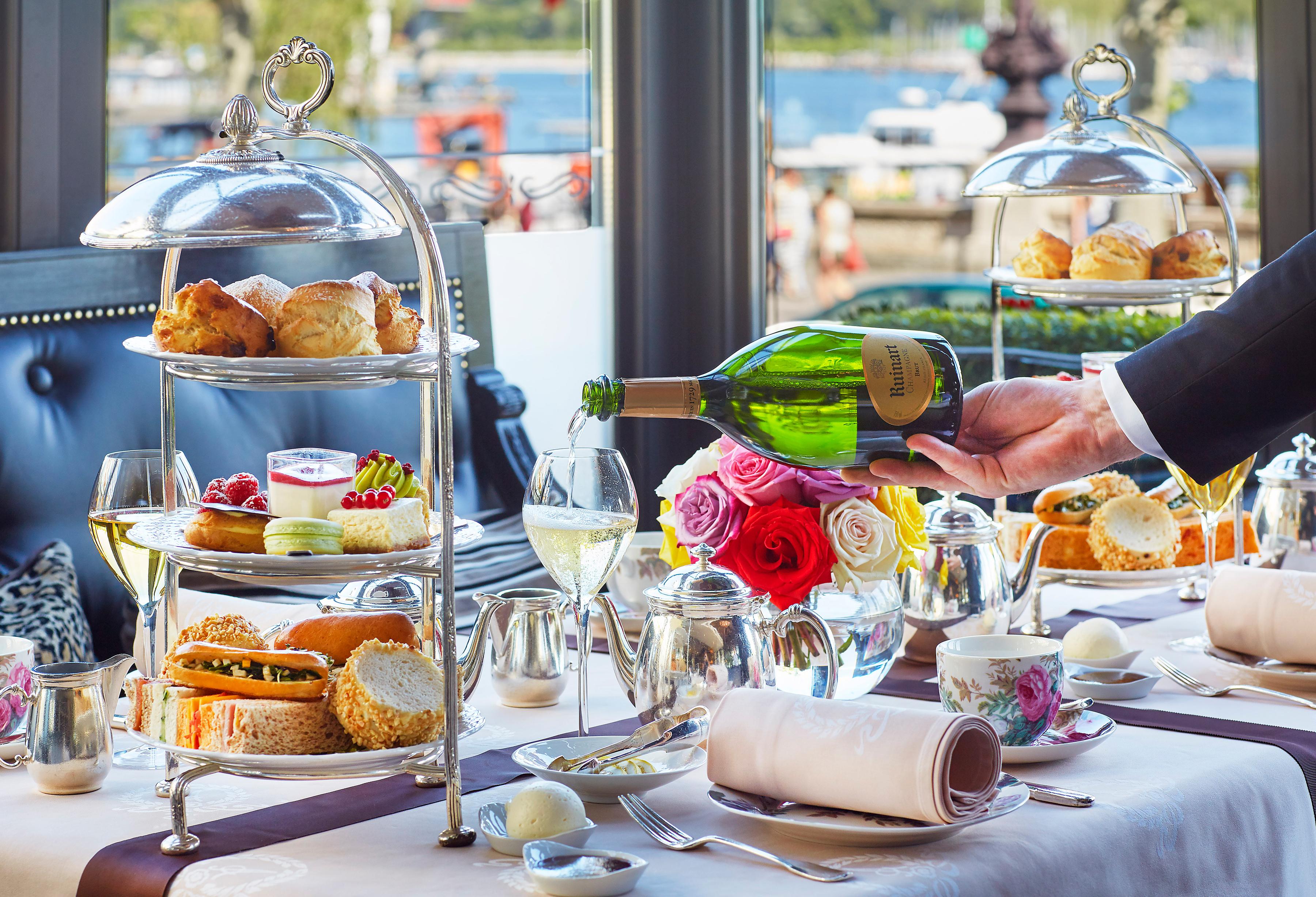 Traditional British Afternoon Tea Overlooking Lake Geneva