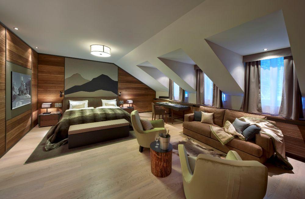 Kempinski Residences Chalet Suite Bedroom in Warm Alpine Woods