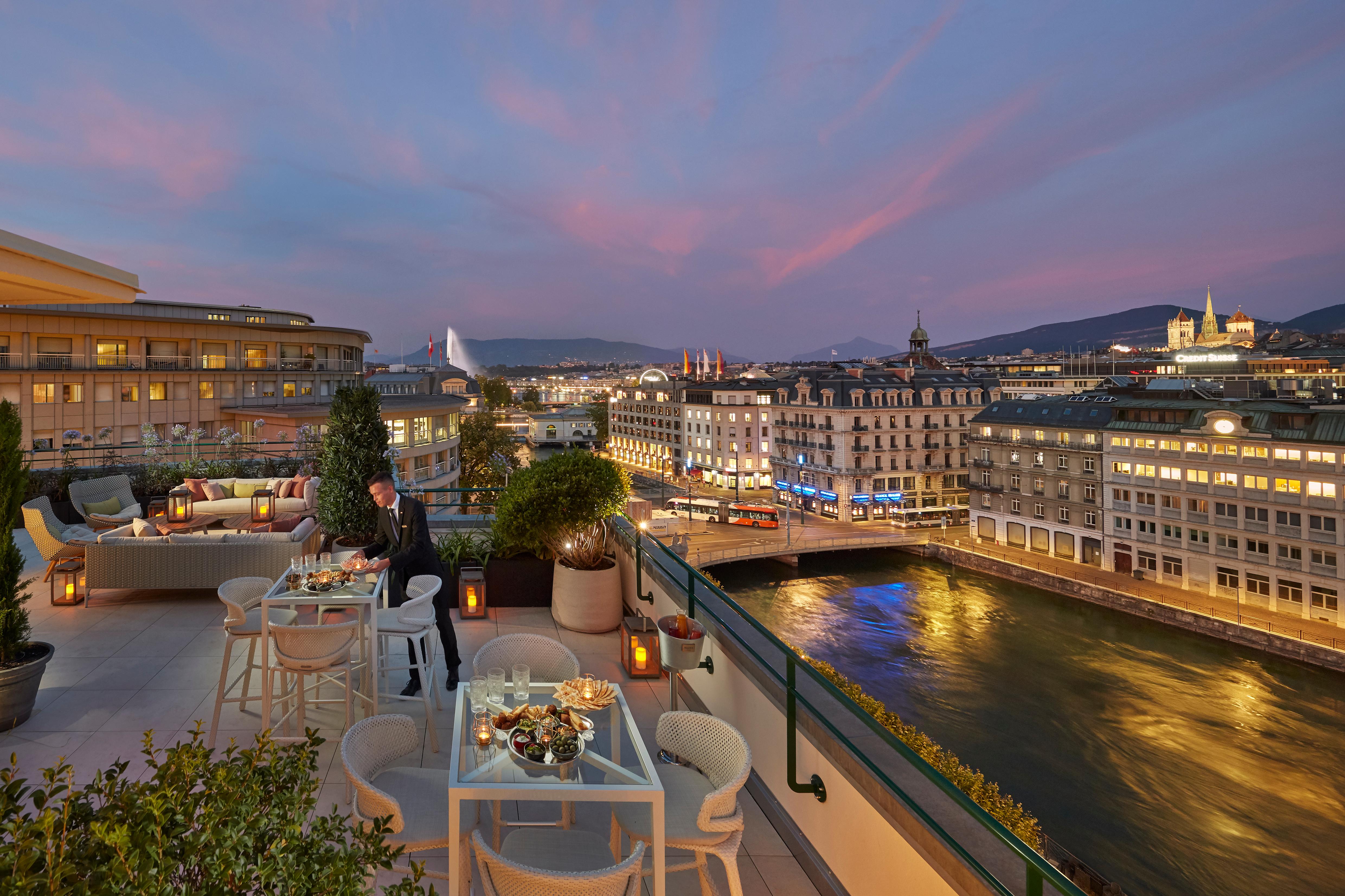 Mandarin Oriental Geneva Top-Floor Penthouse Terrace with Panoramic River and City Views