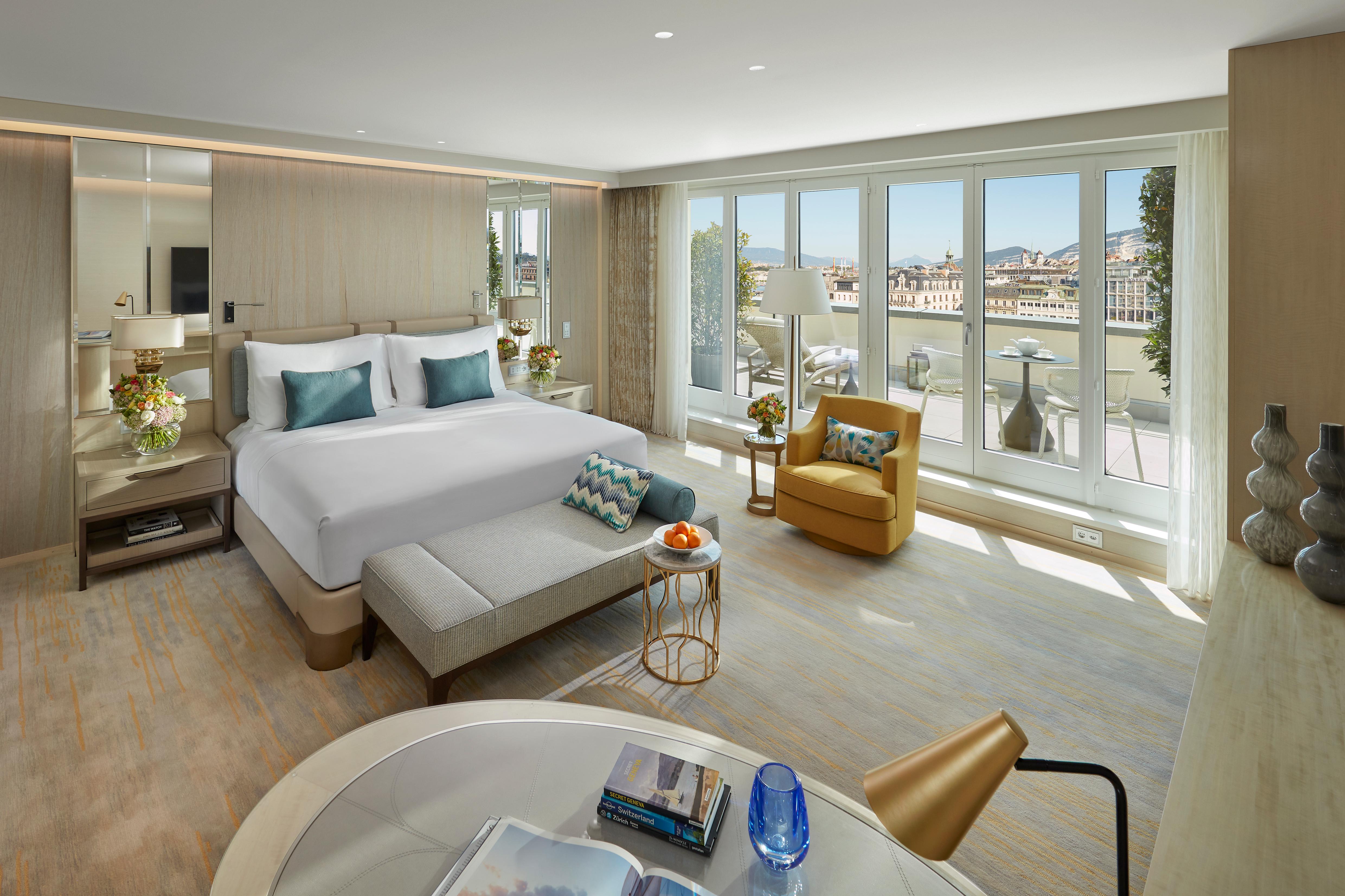 Mandarin Oriental Geneva River View Suite Master Bedroom with St Helena Marble