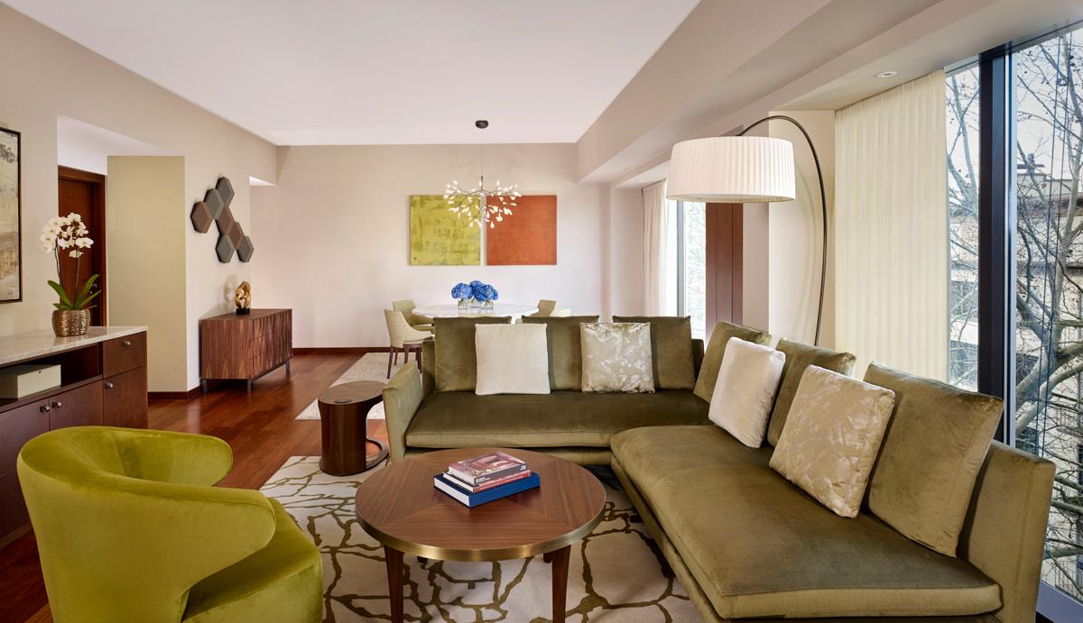 Ambassador Suite Living and Dining Salon with Floor-to-Ceiling Windows