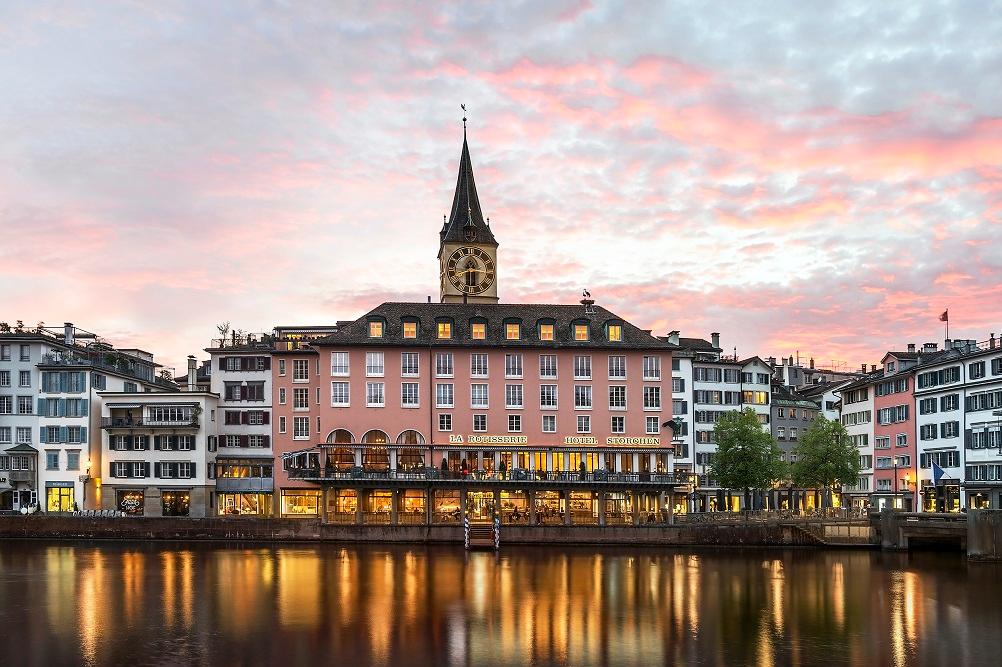 Storchen Zürich Historic Riverfront Façade on the Limmat River at Weinplatz
