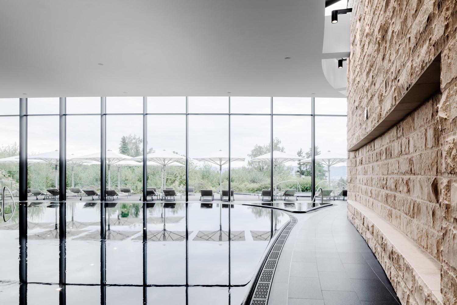 The Dolder Grand 43,000 Sq Ft Luxury Spa 25-Meter Indoor Pool Overlooking Forest Vistas