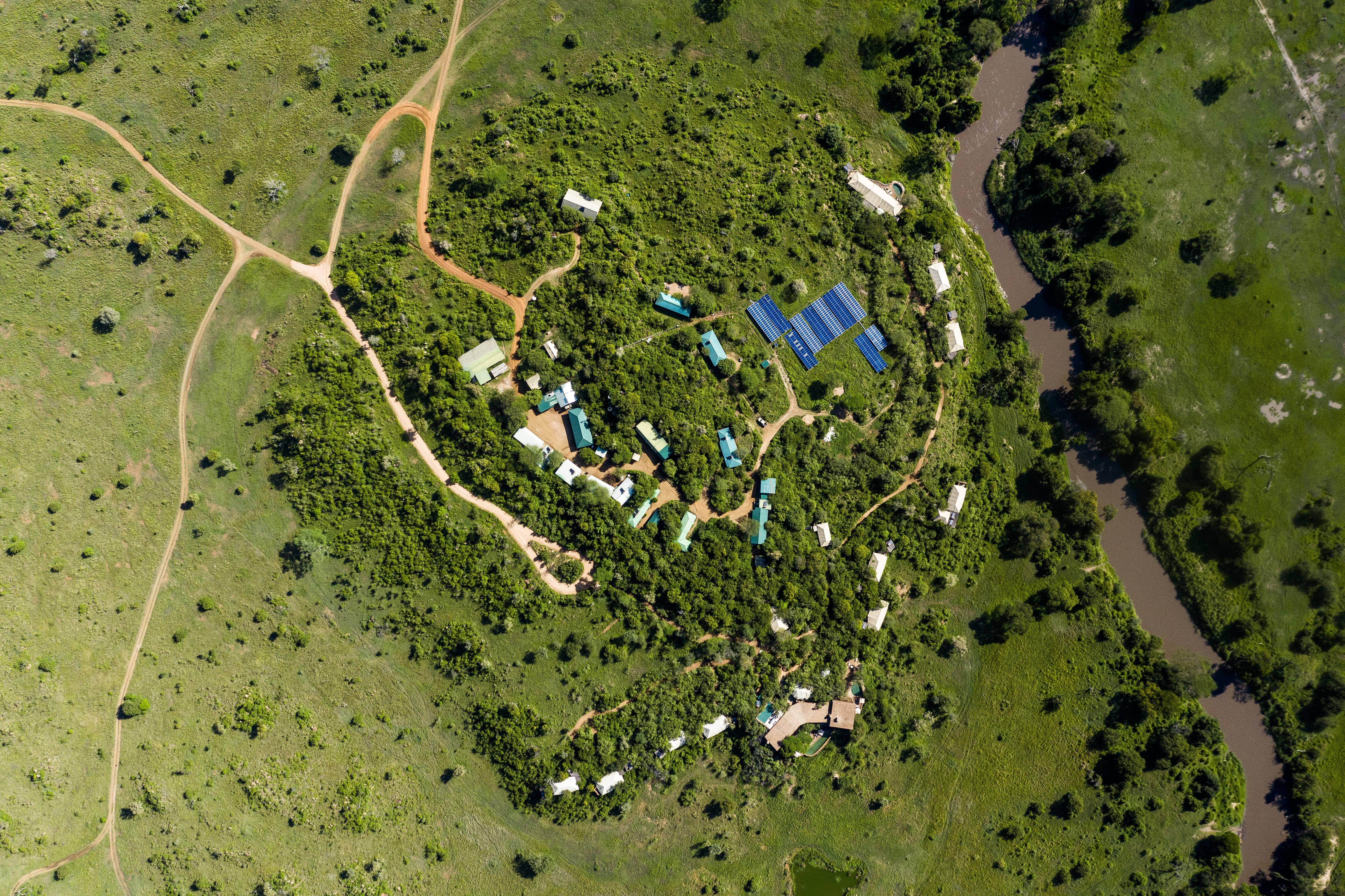 Aerial View of Faru Faru Lodge and Waterhole
