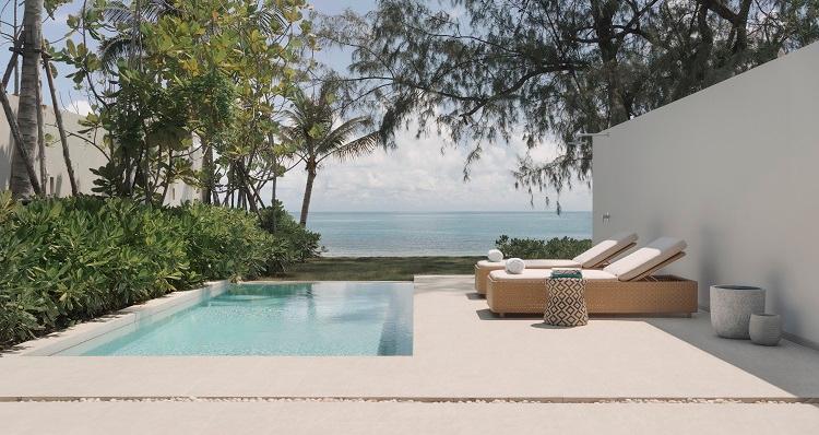 One Bedroom Oceanfront Pool Villa private outdoor terrace facing the beach