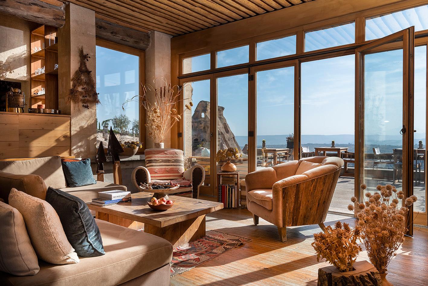 Seki Lounge open-air viewing terrace overlooking Cappadocia fairy chimneys