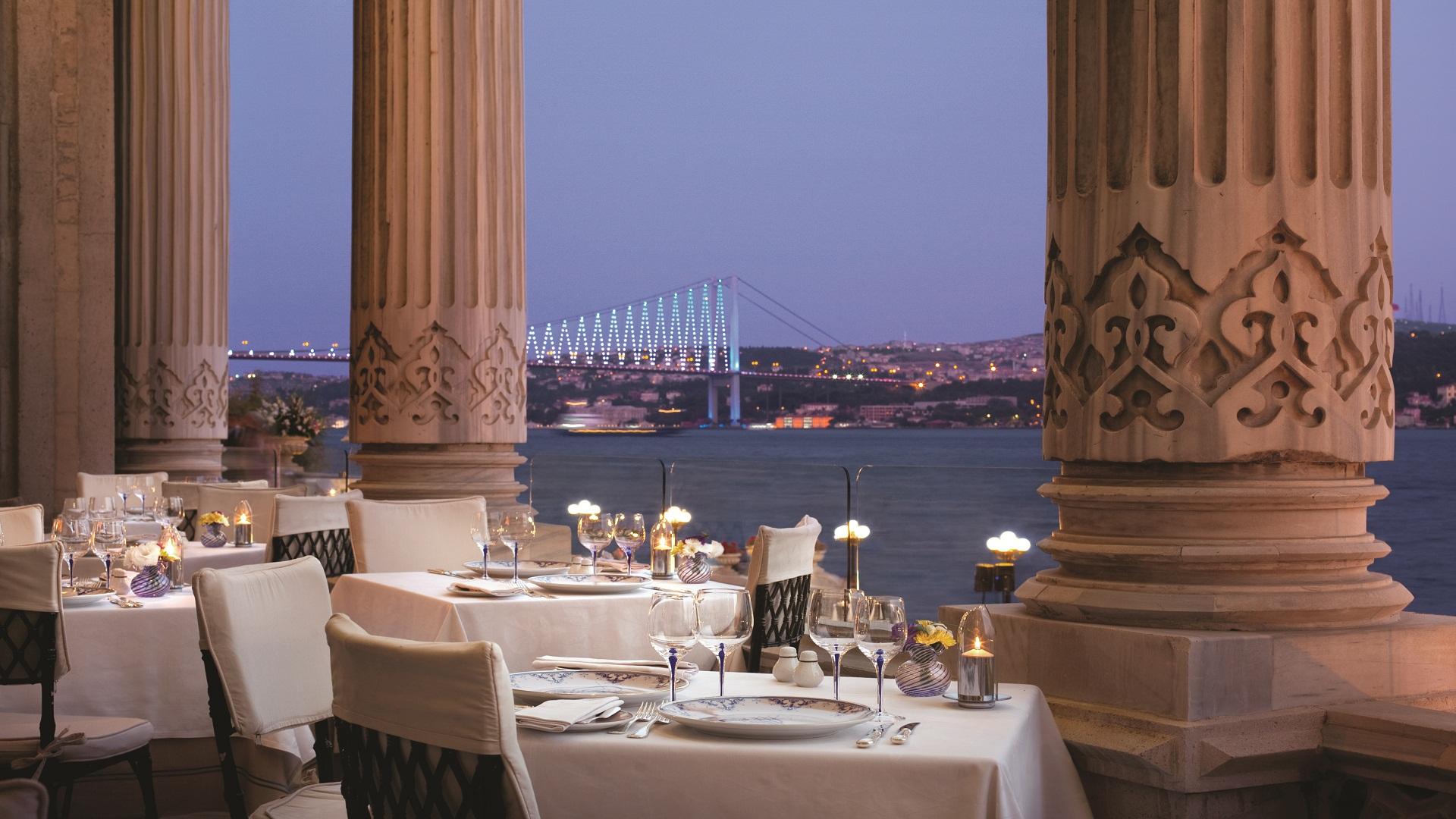 Tuğra Restaurant fine dining salon overlooking Bosphorus waters