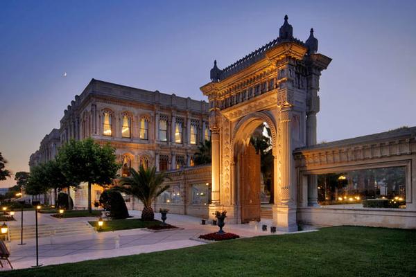 Historic monumental marble gate of Çırağan Palace dating to Sultan Abdülaziz