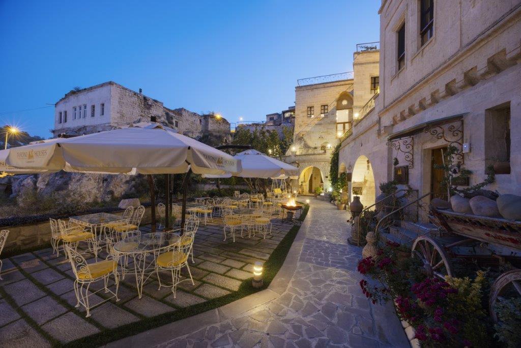 Historic stone courtyard and carved rock arches