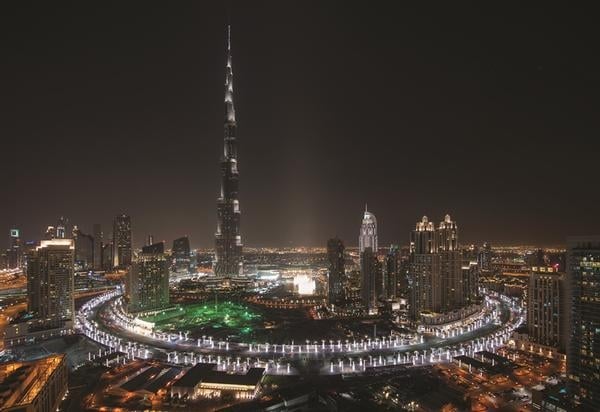 Burj Khalifa and Downtown Dubai skyline from Taj Dubai