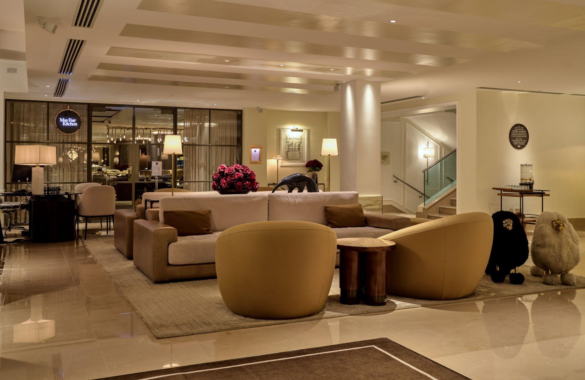 The May Fair Hotel Art Deco Lobby and Crystal Chandelier