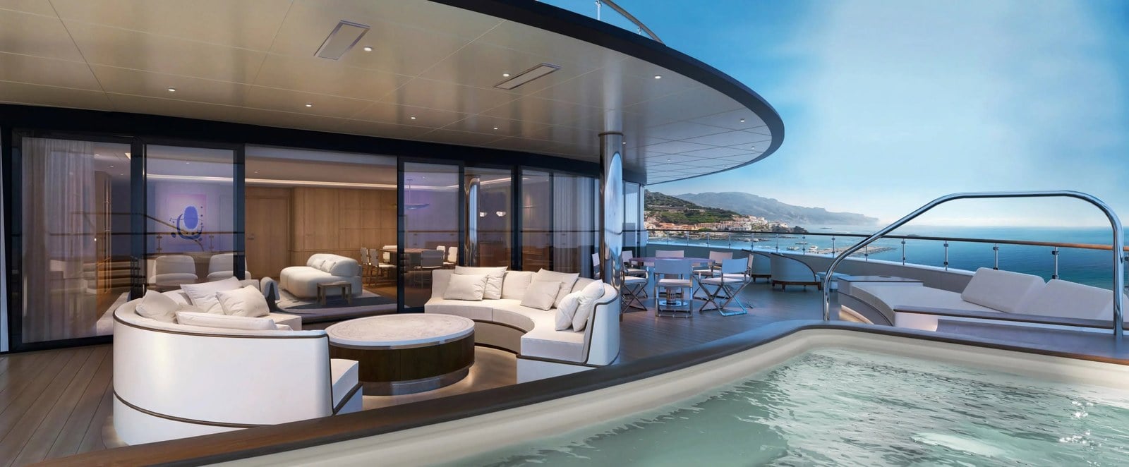 Four Seasons Yachts expansive transverse marina beach club and water lounge