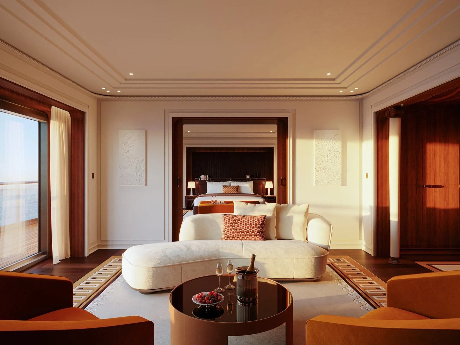 Orient Express Silenseas Corinthian opulent Art Deco Appartement Suite living salon and terrace