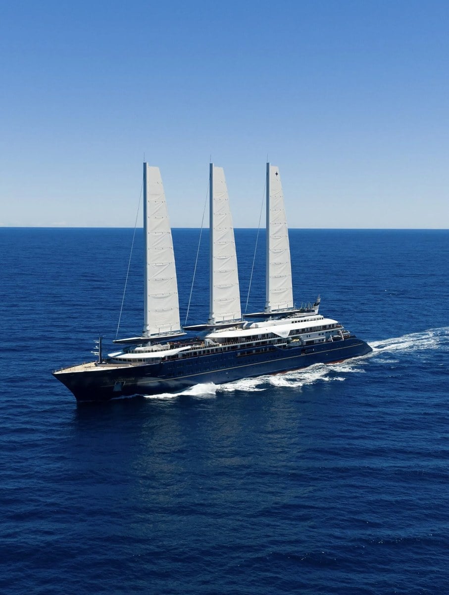 Orient Express Silenseas Corinthian 220-meter sailing superyacht with SolidSail rigid masts