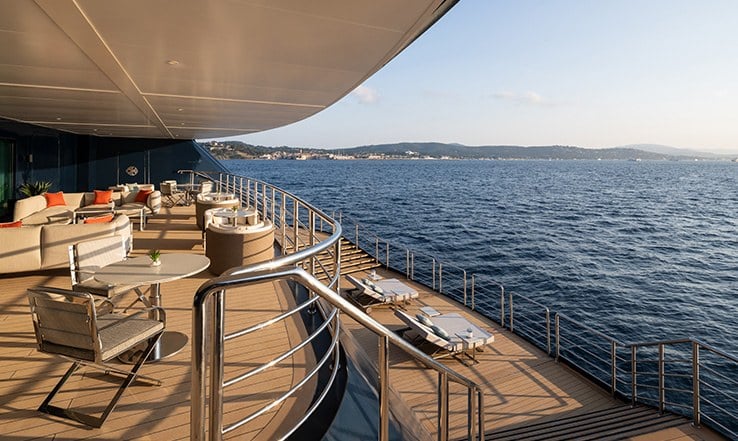 The Ritz-Carlton Yacht Collection marina terrace with direct ocean access and water sports