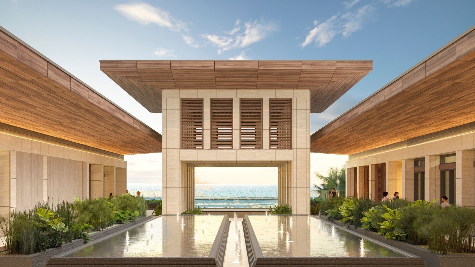 Architectural water mirror courtyards at Park Hyatt Riviera Maya