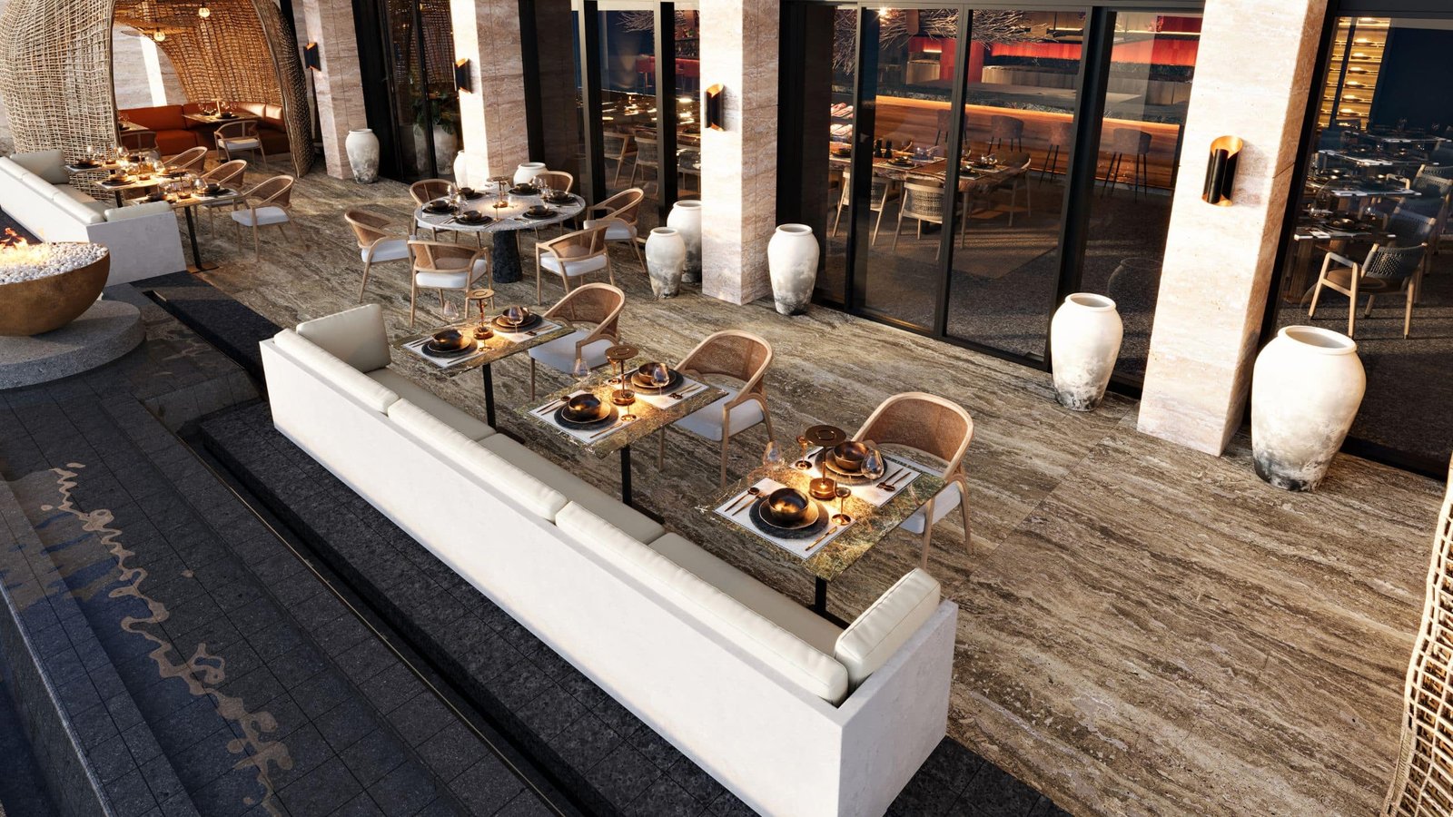 Twilight outdoor terrace dining at Park Hyatt Riviera Maya
