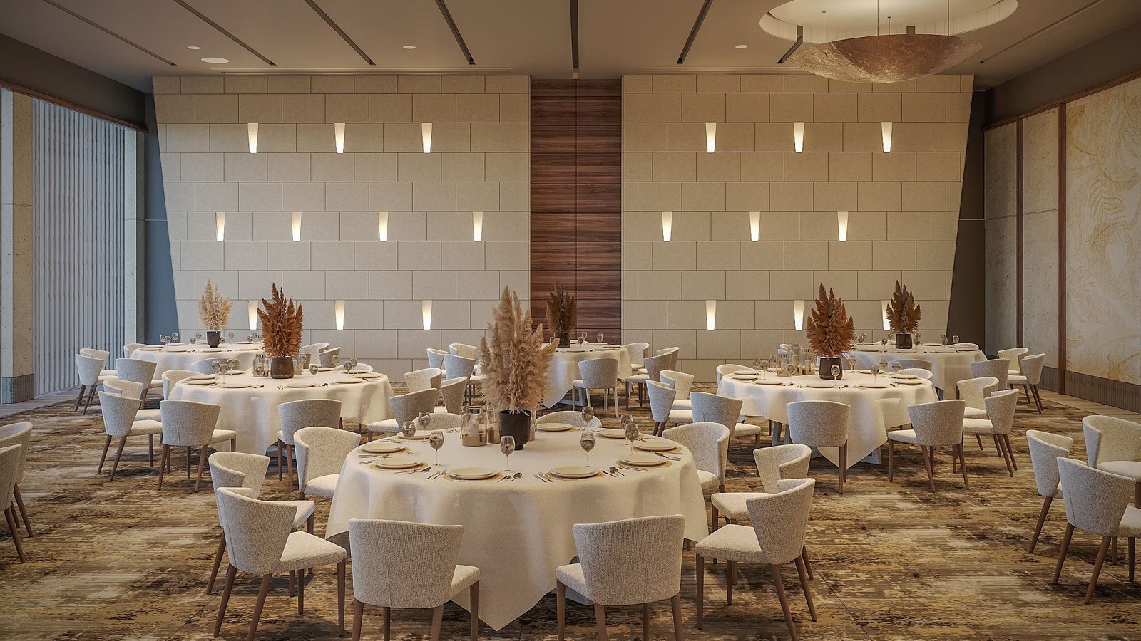 The grand Jaguar Ballroom set up for luxury destination wedding reception