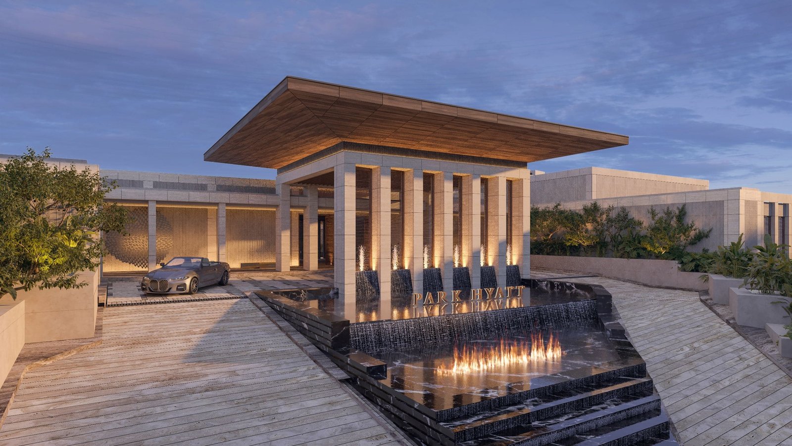 Sleek porte-cochere private entrance of Park Hyatt Riviera Maya
