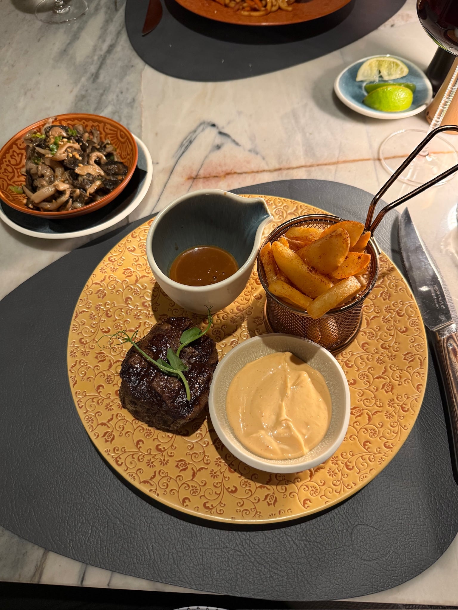 Prime tenderloin steak frites with bearnaise sauce on Ilma