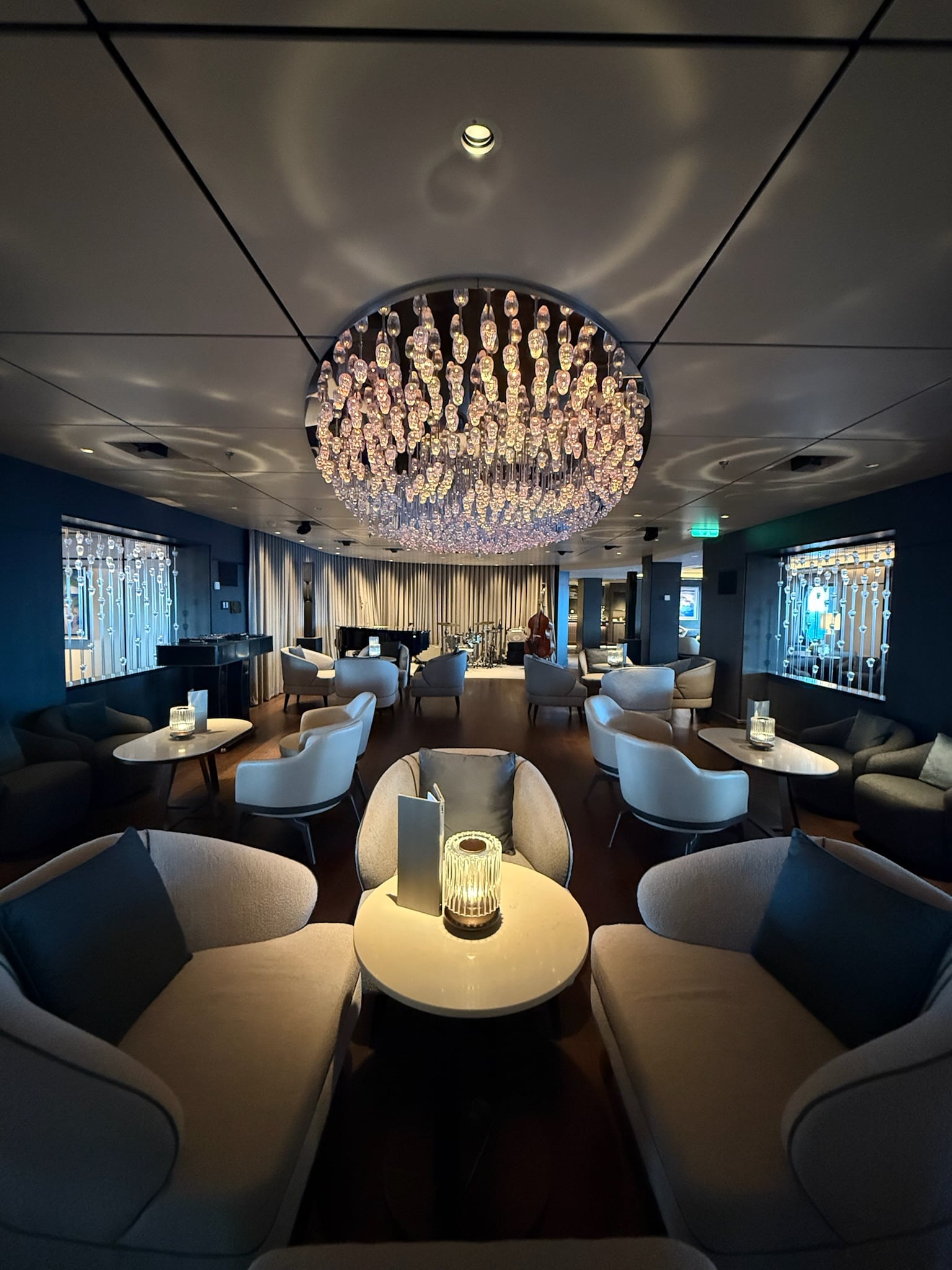 Interior of Seta specialty restaurant on Ilma with crystal chandelier