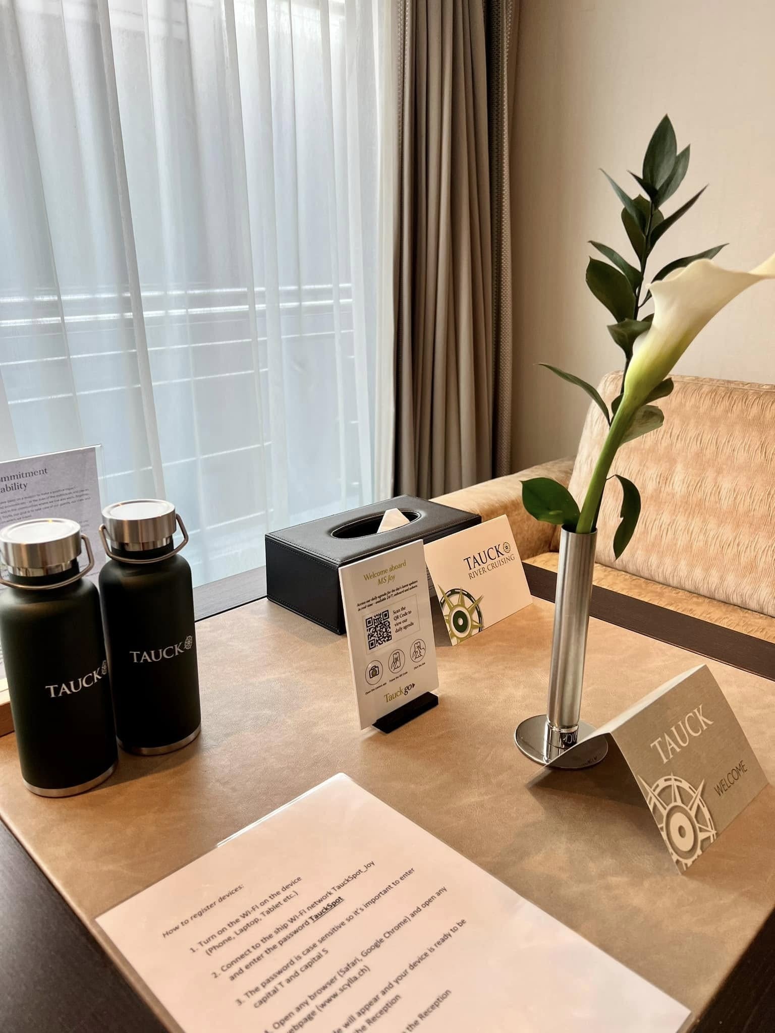 Tauck Welcome Amenities and Daily Itinerary Briefing in Suite