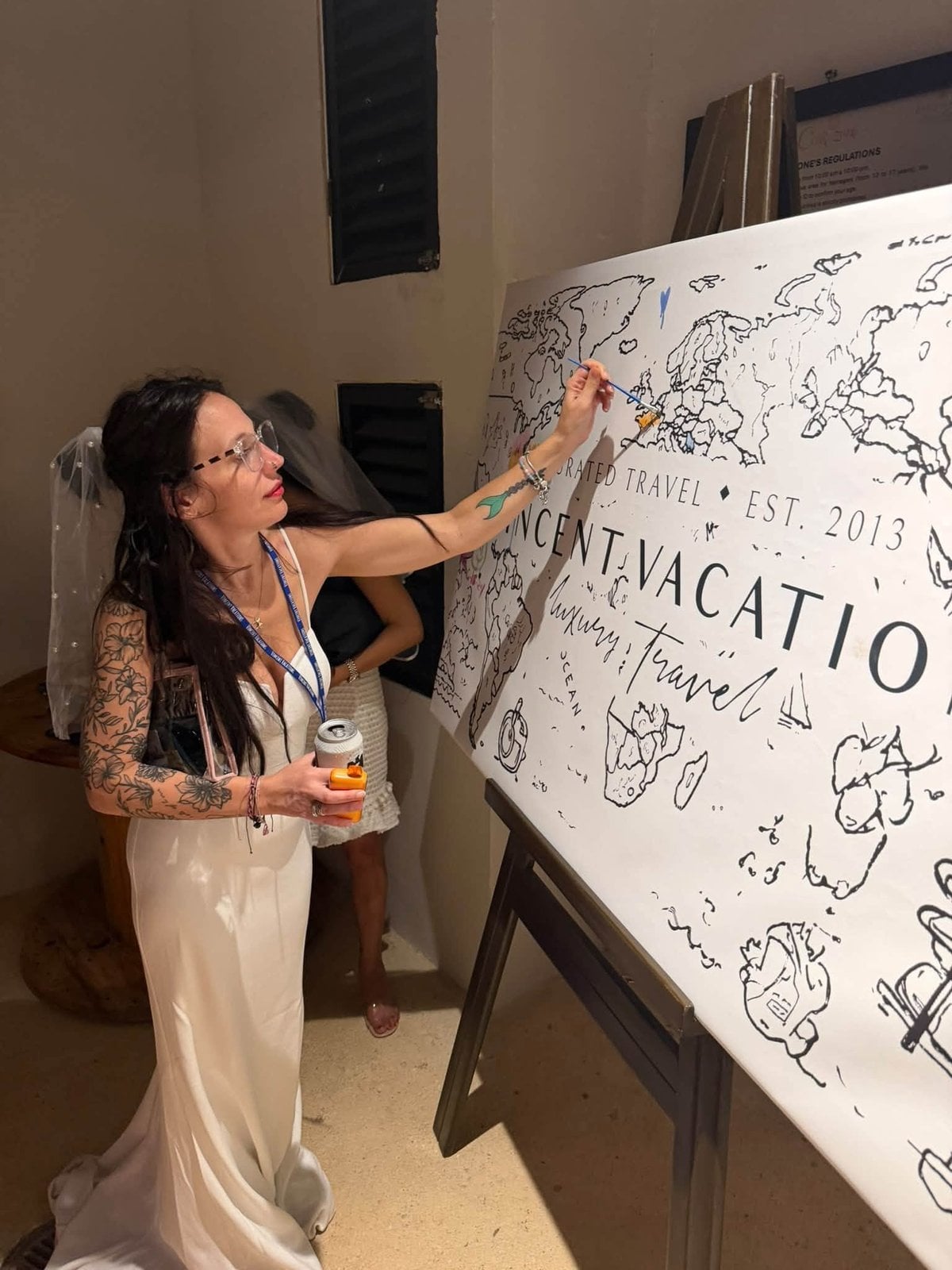 Adding color to the Vincent Vacations commemorative world map canvas