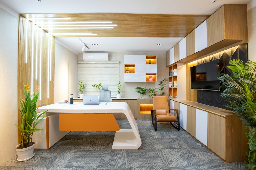 Modern boutique luxury travel agency executive office workspace