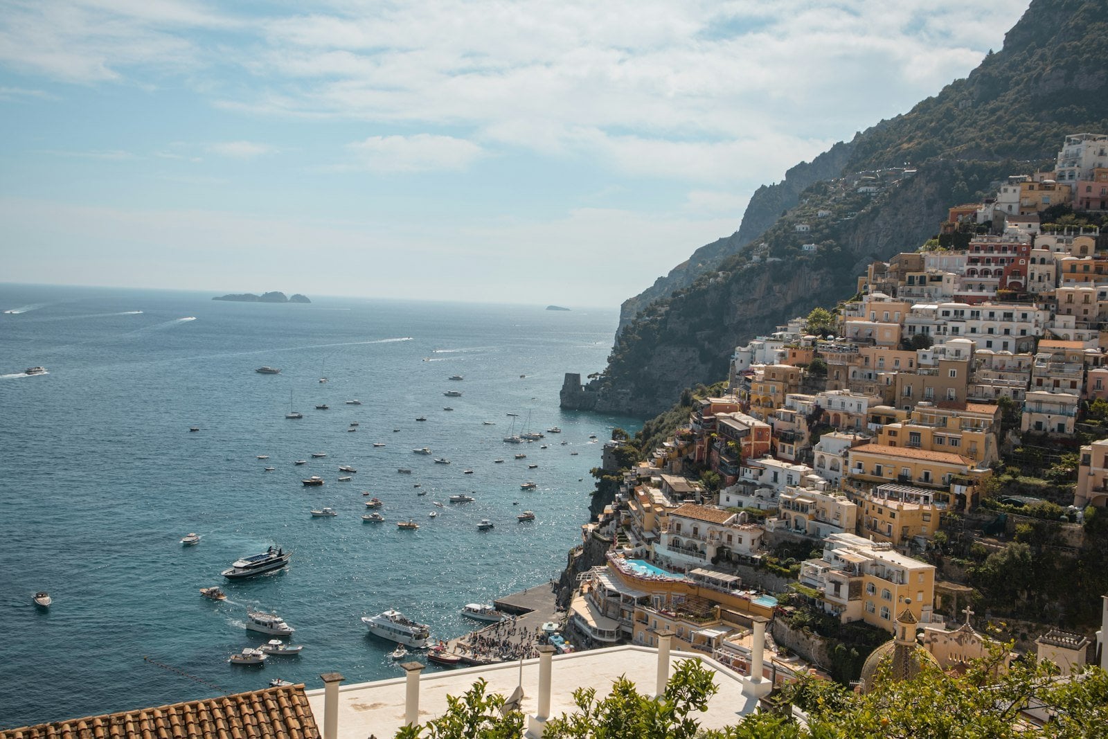 Cliffside pastel villas of Positano overlooking the Amalfi Coast