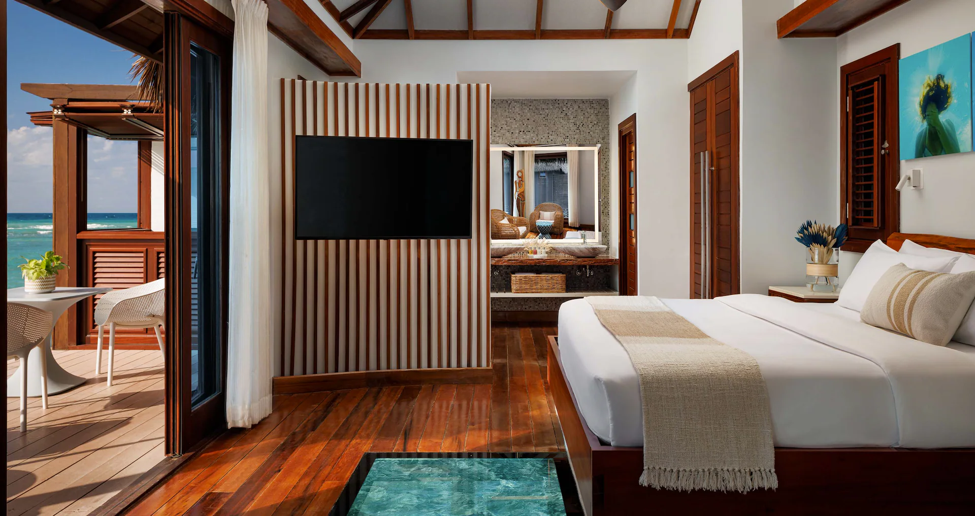 Sandals Overwater Villa Glass Floor Viewing Panel in Bedroom