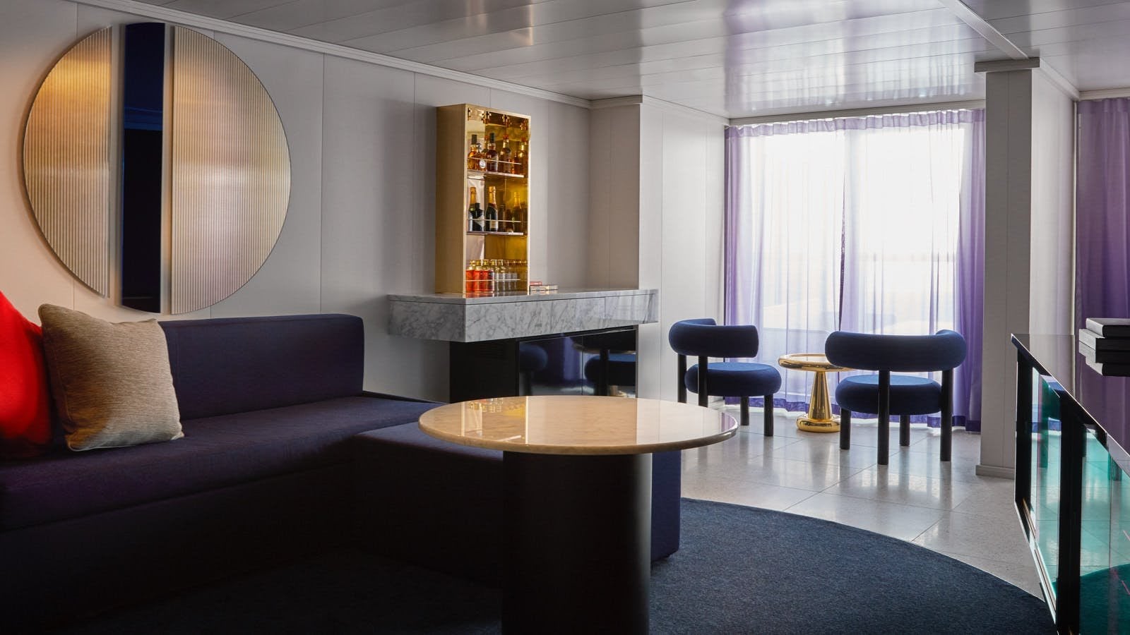 Posh Suite mid-century modern salon and bar setup