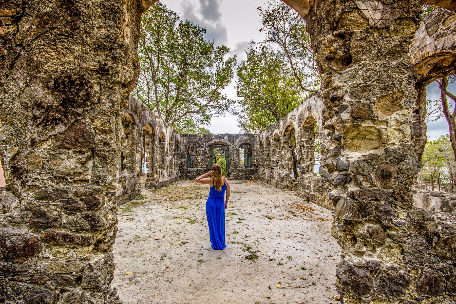 Woman ruins Pigeon Island National Park Saint Lucia