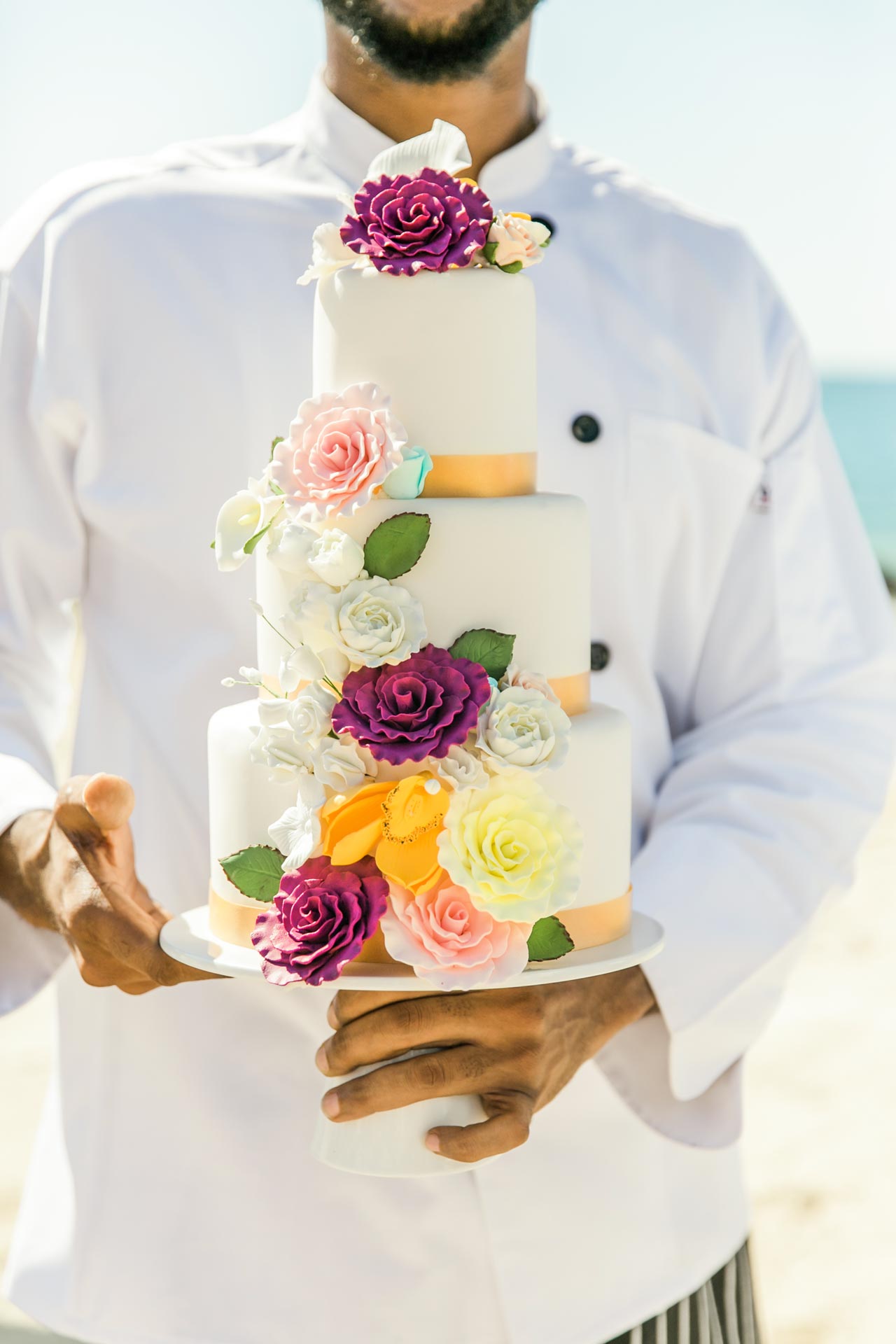 Sandals colorful flower wedding cake