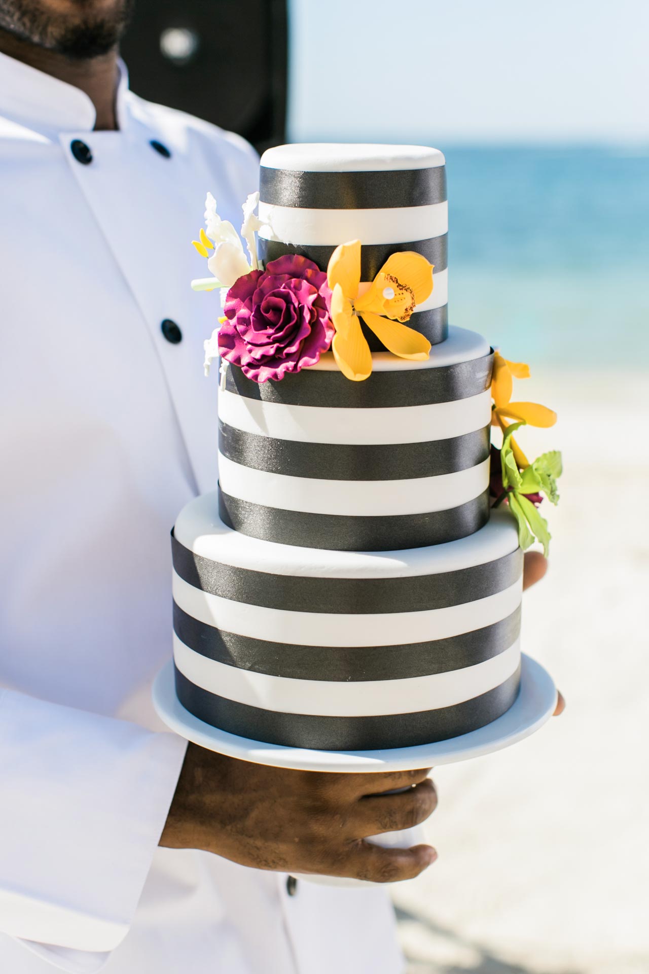 Black and white striped cake