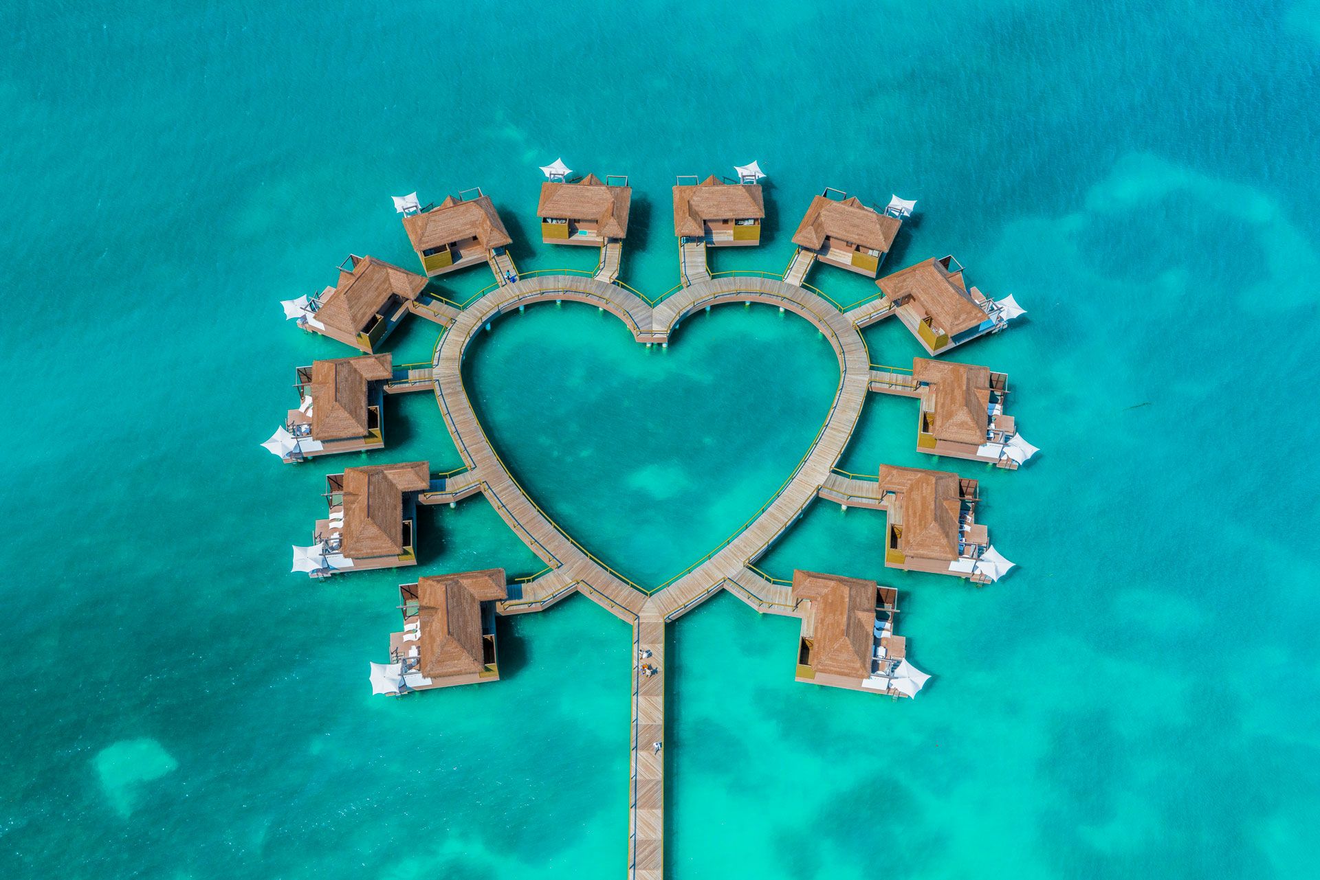 Romantic resort overwater bungalows