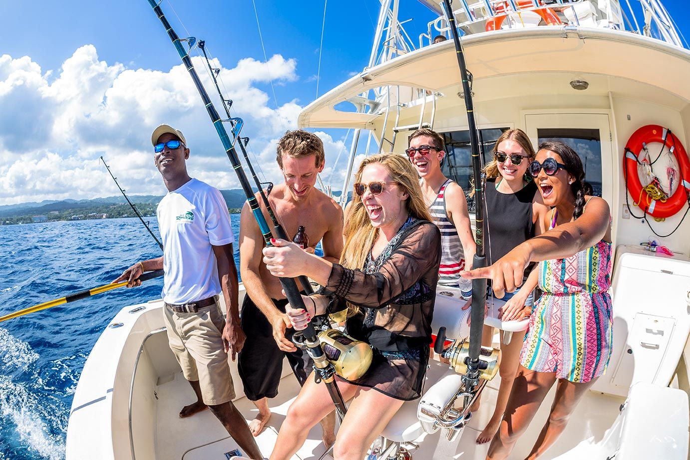 group on fishing boat