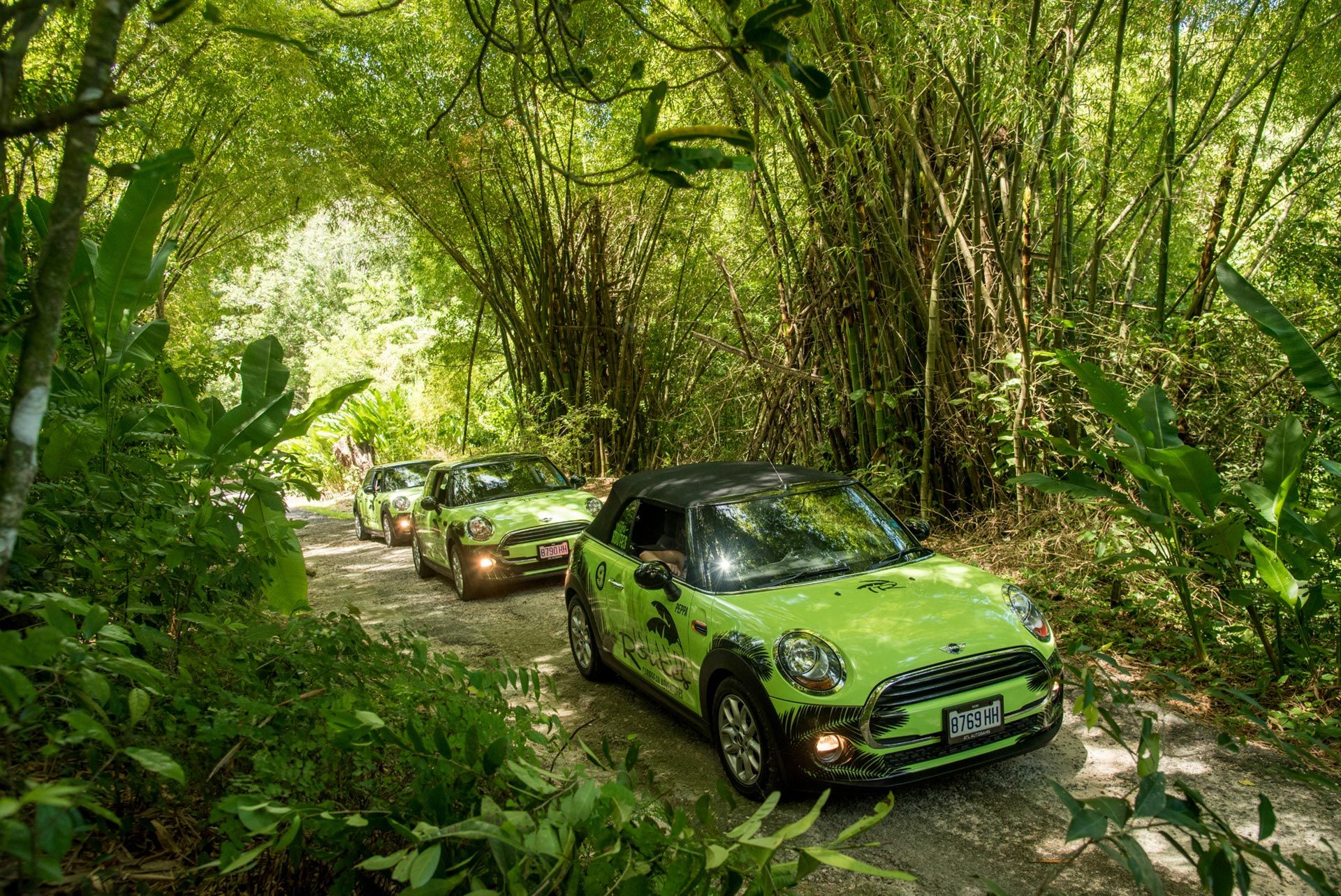 Mini Coopers on their way exploring Ocho Rios