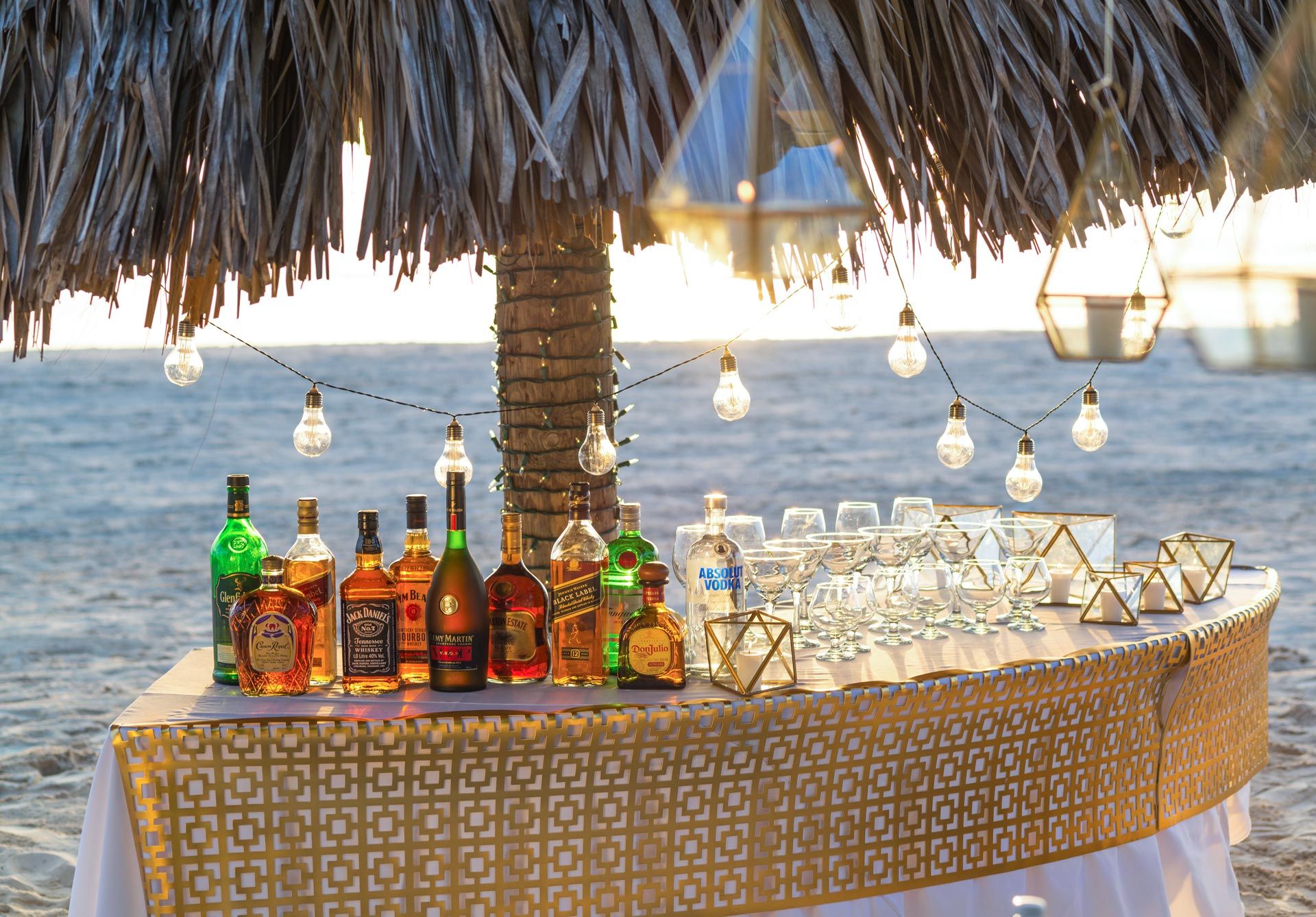 Bar at beach wedding reception