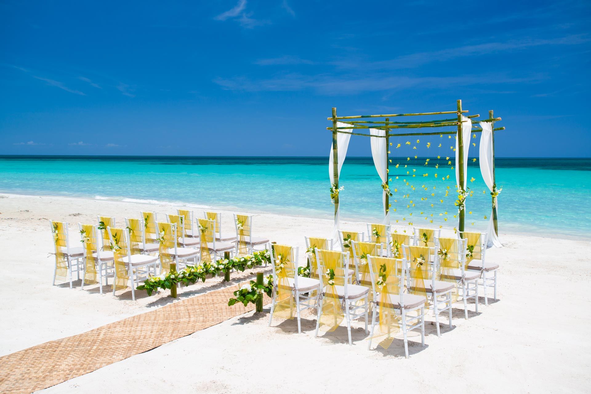 Green and yellow beach wedding