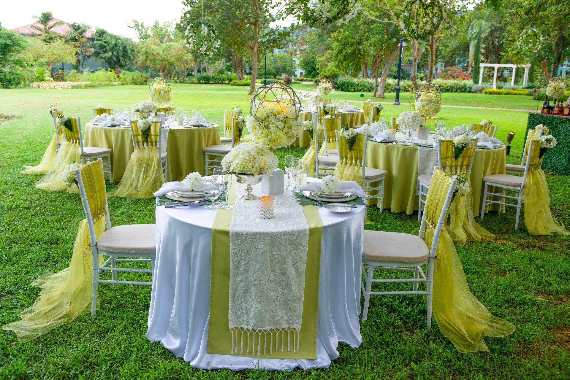 Garden wedding reception seating