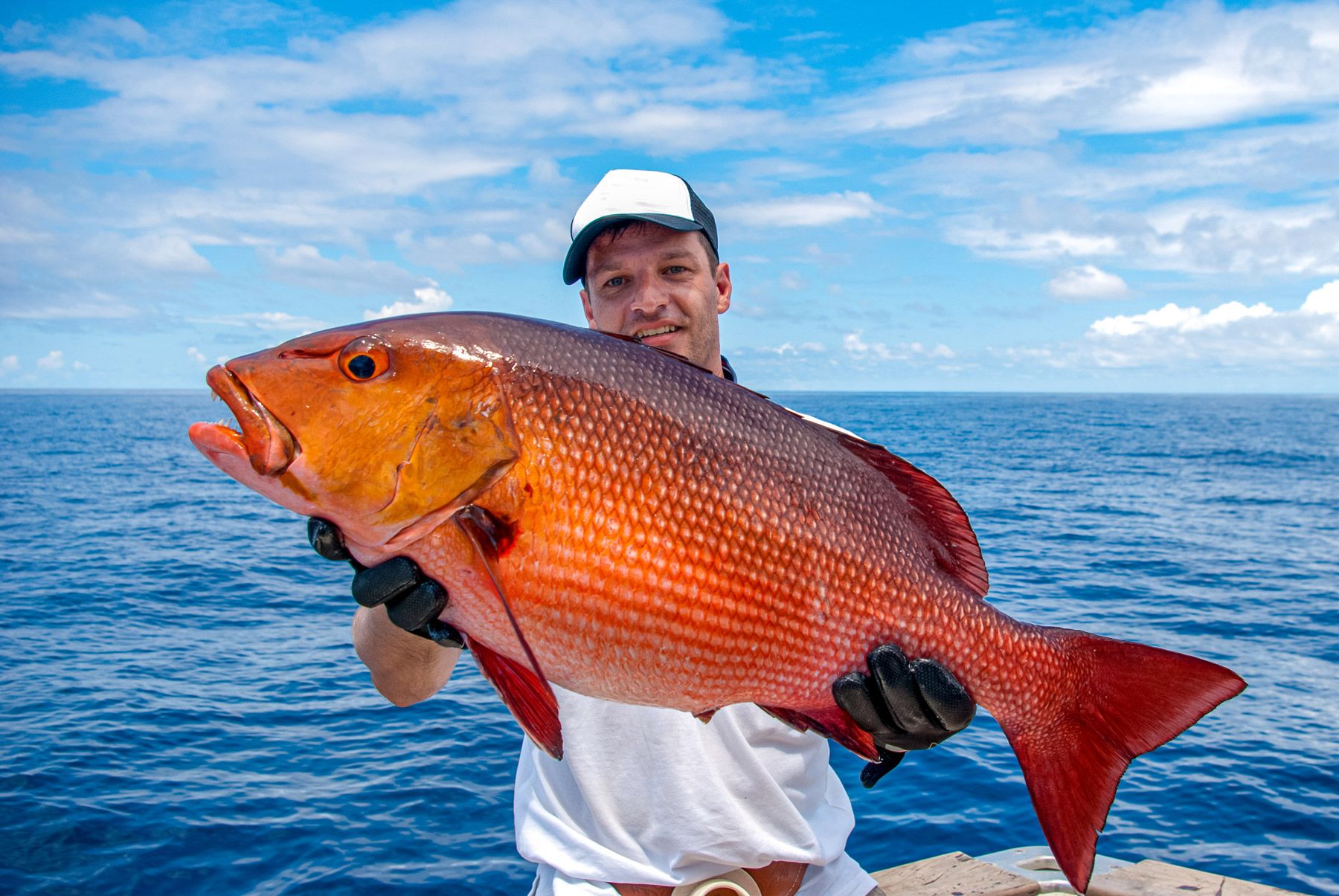 fisherman holding red snapper