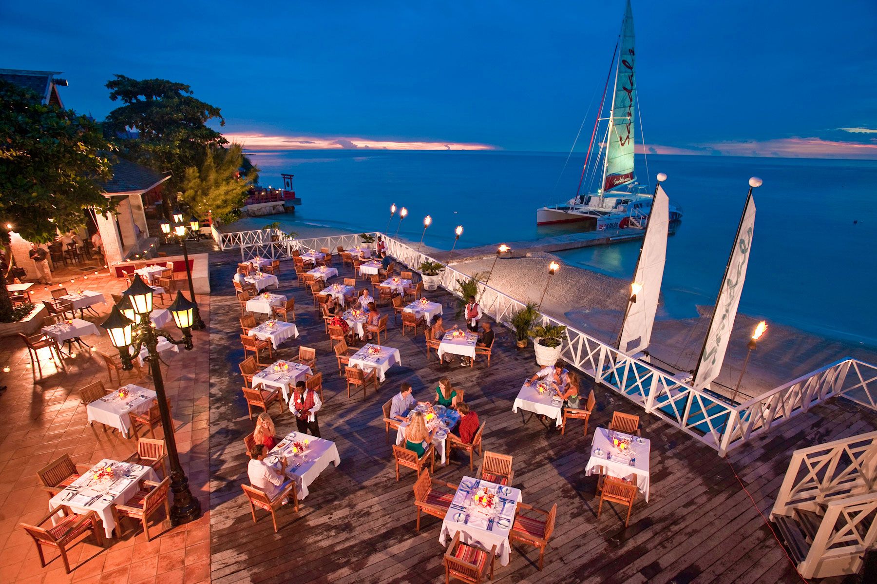 Outdoor restaurant at all-inclusive resort in Montego Bay