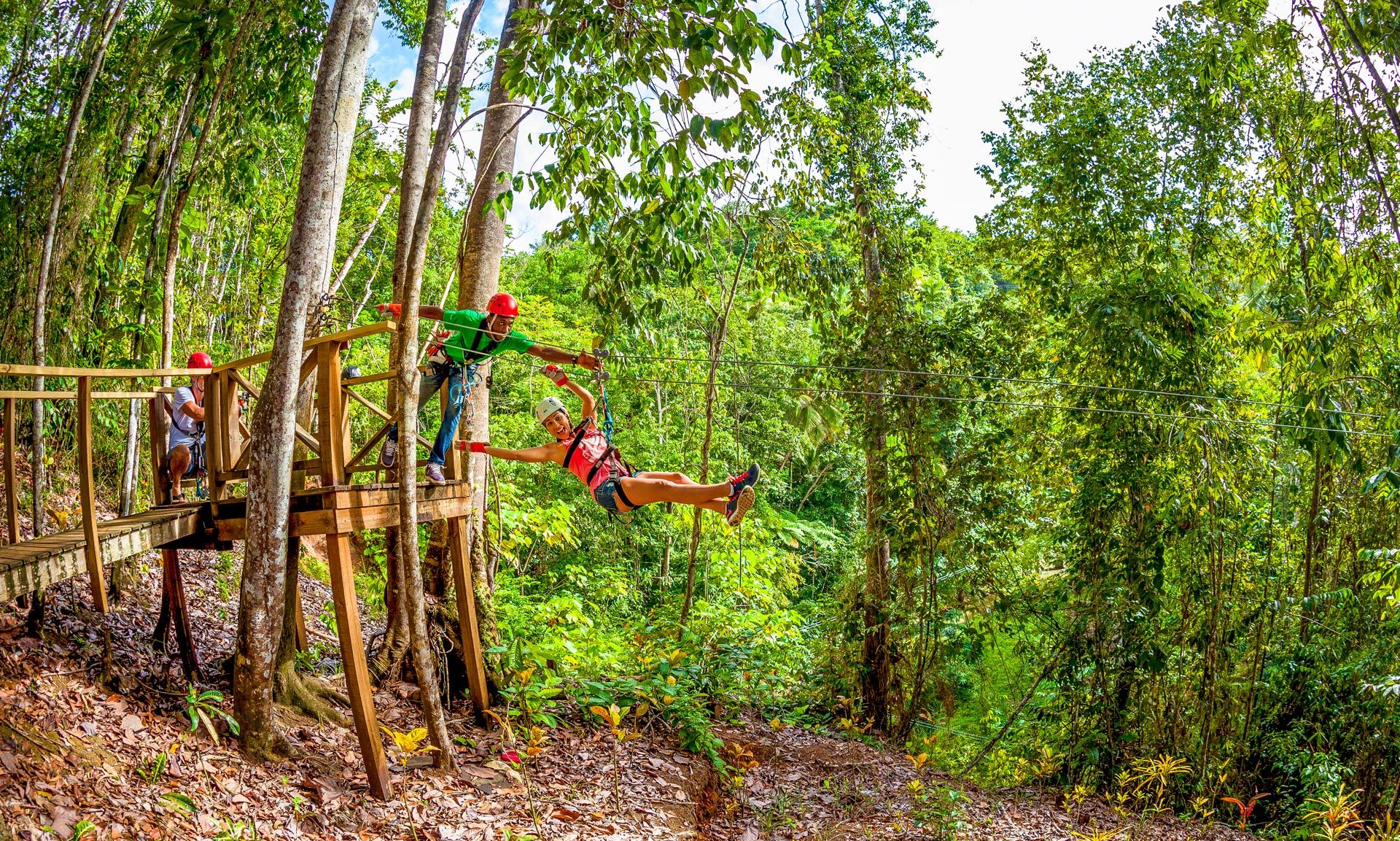 Woman ziplining in St. Lucia