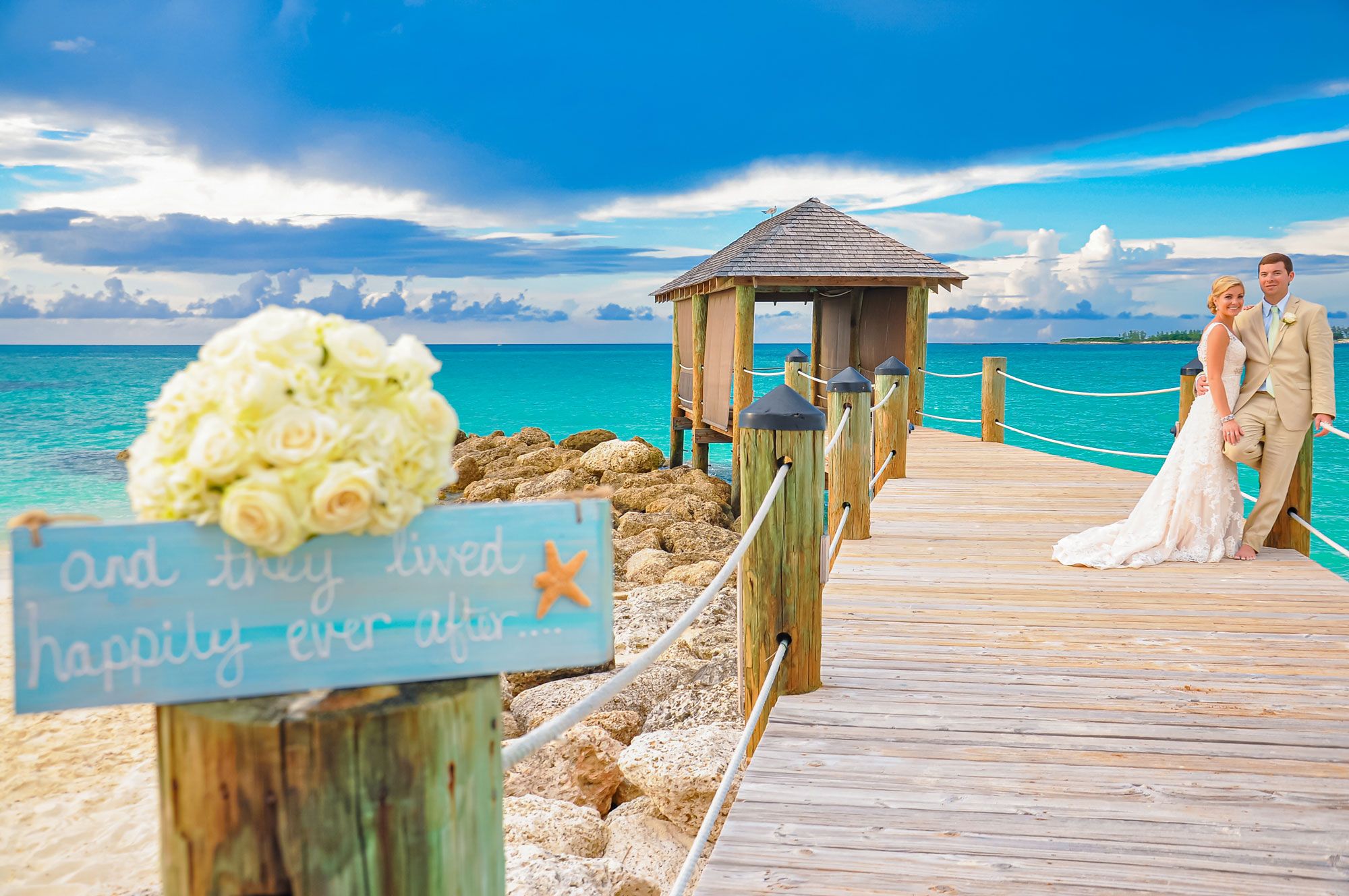 Beach Wedding Detail Happily Ever After Sign Couple