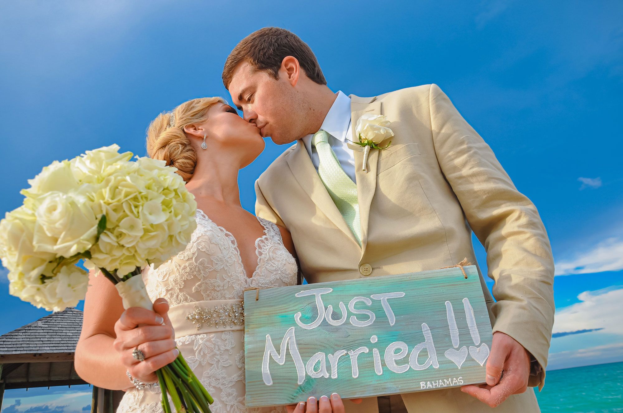 Beach Wedding Detail Just Married Sign Couple