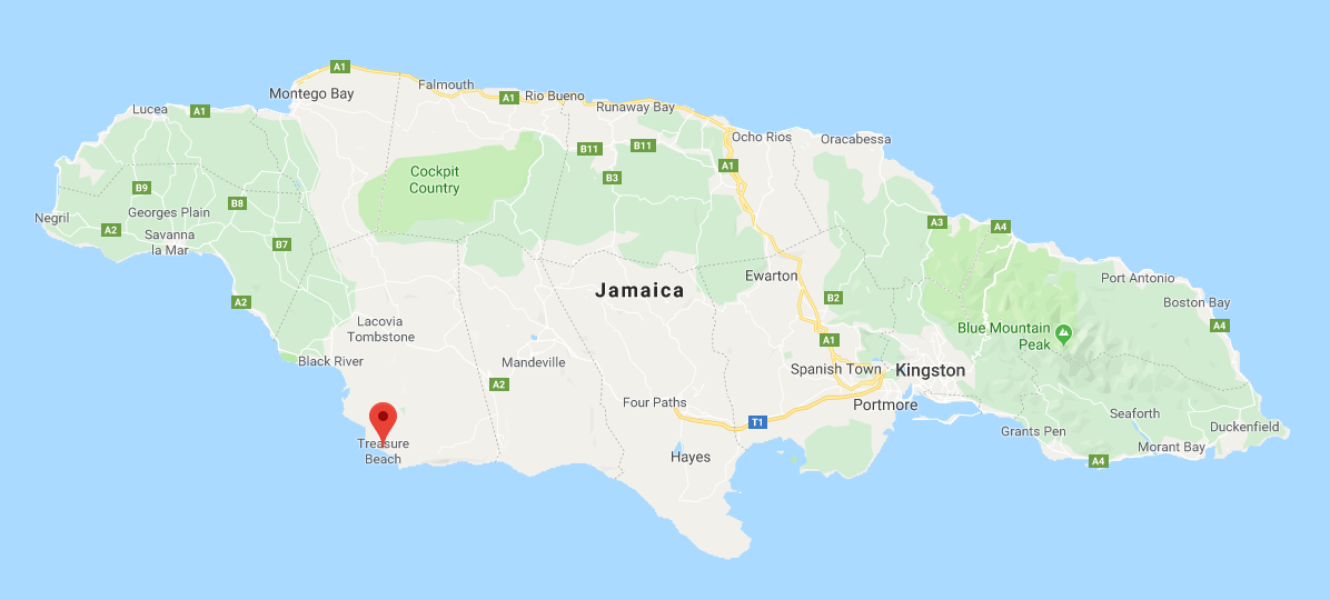Location of Treasure Beach Jamaica