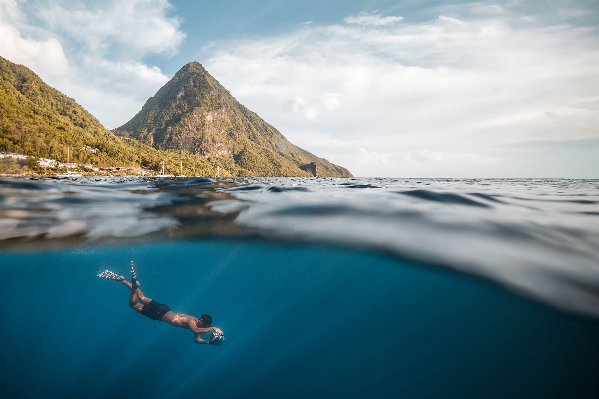 Piton Mountains Underwater Shot